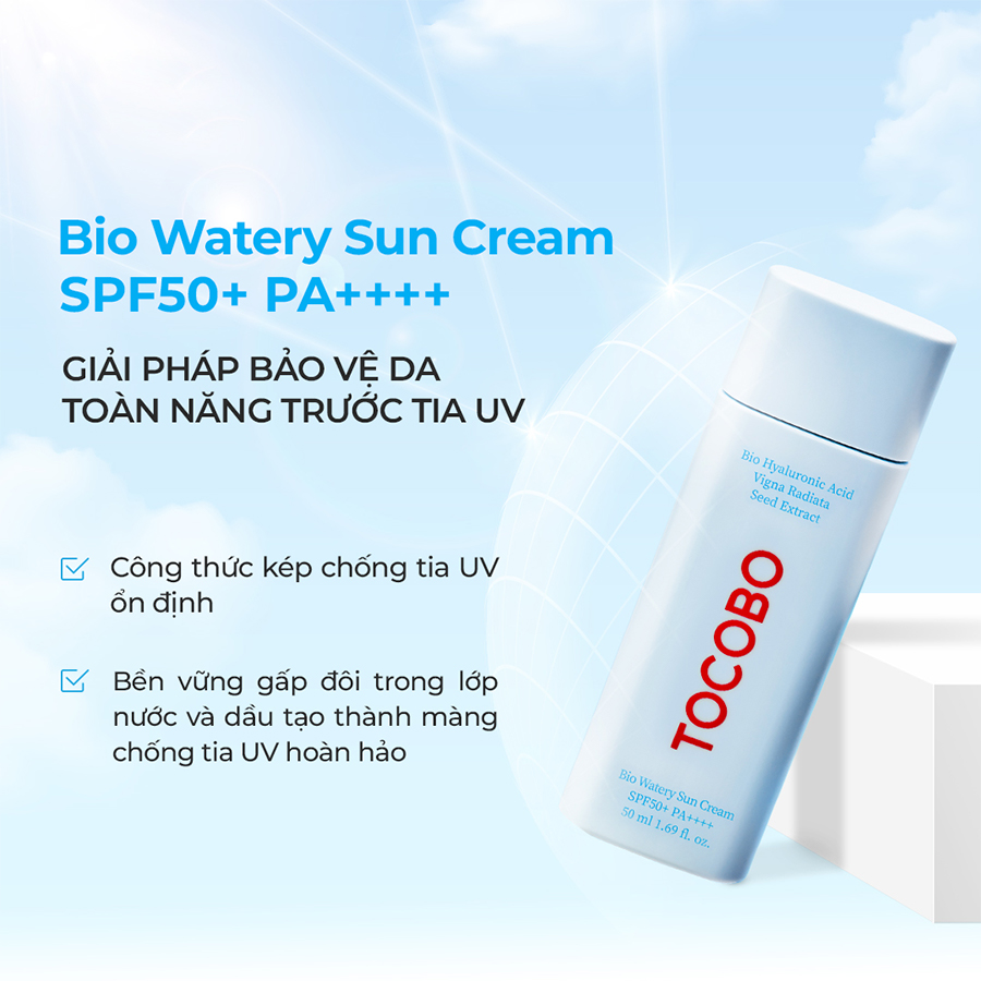 Sữa Chống Nắng Dưỡng Ẩm Cao - Kem Mỏng Nhẹ Không Bết Dính Tocobo Bio Watery Sun Cream SPF50+ PA++++