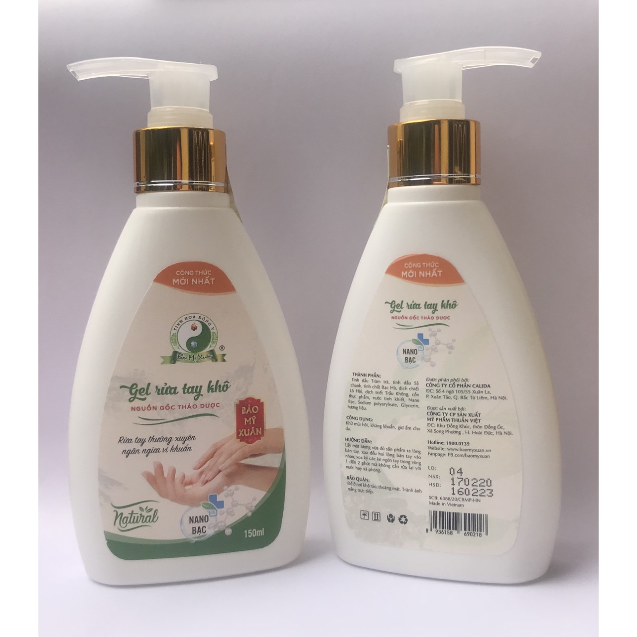 Gel rửa tay khô Bảo Mỹ Xuân, khử mùi hôi, kháng khuẩn, giúp bàn tay mịn màng, mềm mại chai 150ml