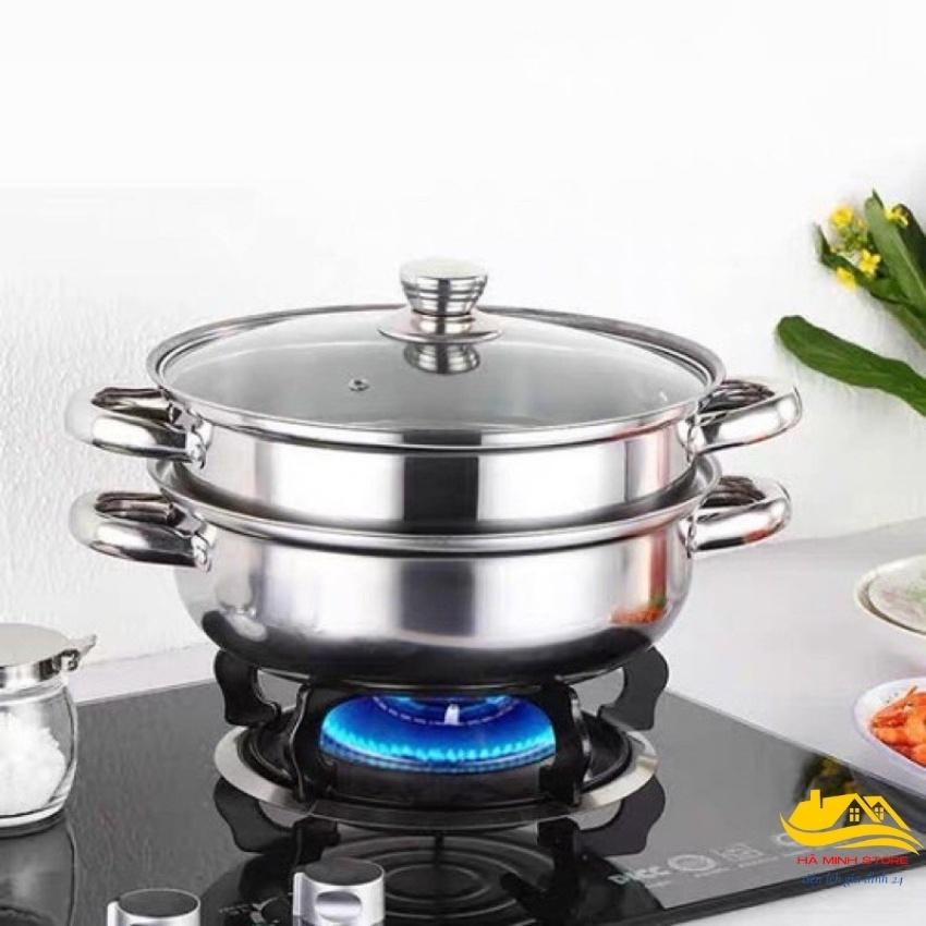 Nồi hấp 2 tầng inox đường kính 28cm, nồi hấp bánh bao, Xửng hấp 2 tầng đa năng phù hợp với các loại bếp Hà Minh Store