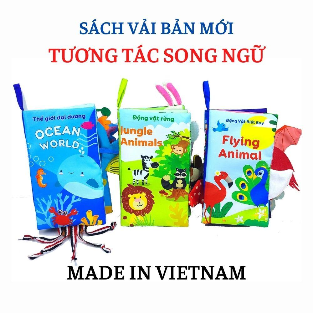 Sách vải cho bé sơ sinh 6 tháng 1 tuổi đến 2 tuổi song ngữ kích thích thị giác - Sách vải tương tác đoán đuôi con vật