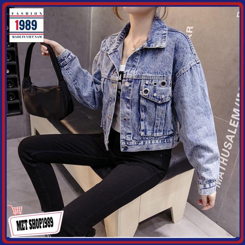 HÀNG CHUẨNÁo khoác JEANS nữ túi phồng đính họa tiết, Áo jeans UNISEX form croptop thiết kế hot trend 2021.METSHOP