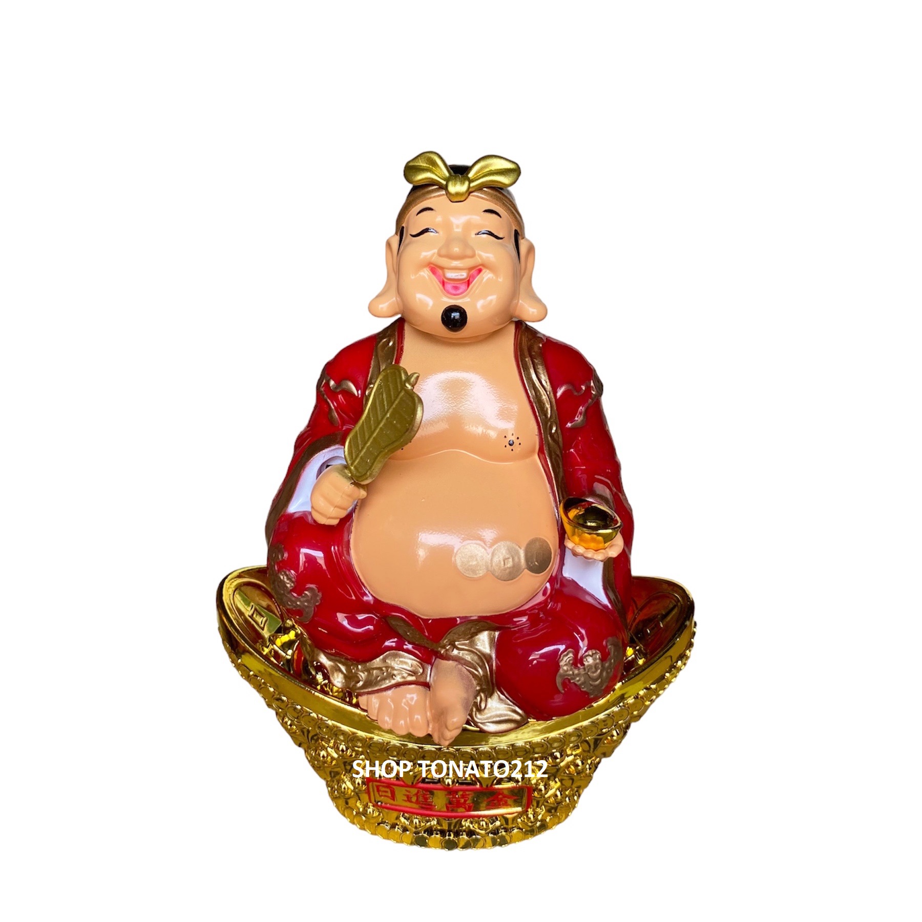 TƯỢNG THẦN TÀI THỔ ĐỊA GẬT ĐẦU QUẠT TAY SỬ DỤNG PIN CAO 15CM