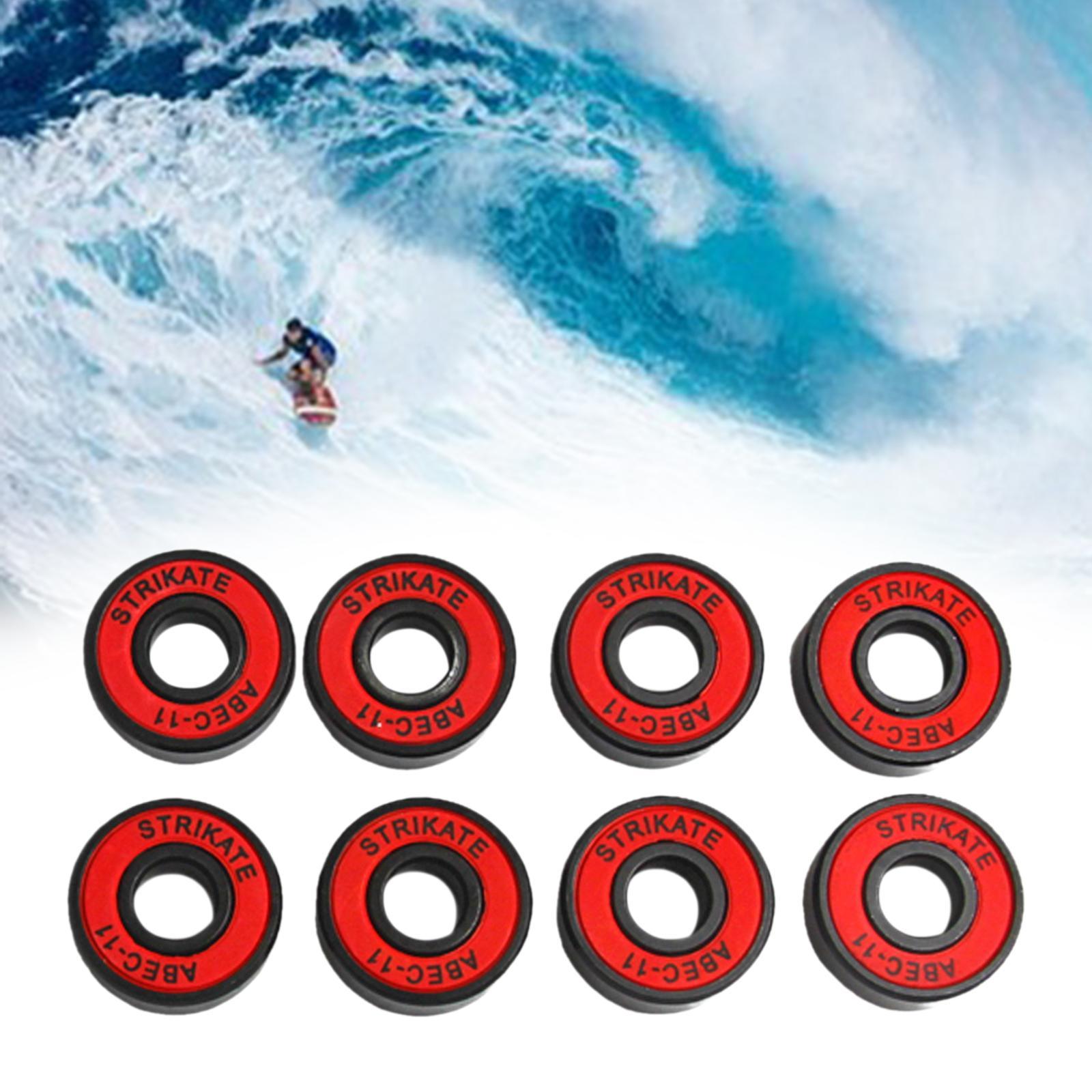 8Pcs Skateboard Bearings 8mm Precision Size ABEC-11 for Longboard Red
