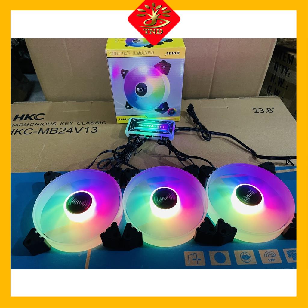 Combo 3 Fan case led RGB 12cm Arigato AR103 - Hàng nhập khẩu