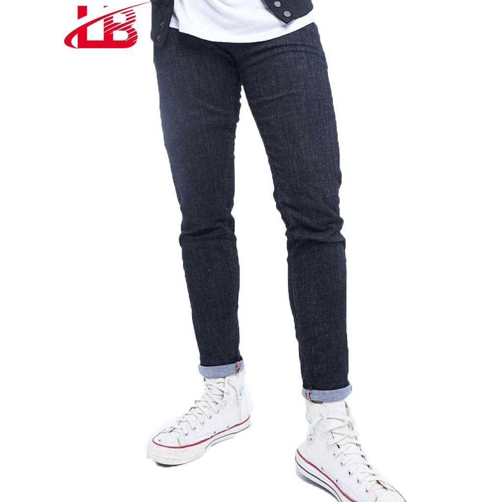 Quần jean nam LB, vải jean denim co giãn, màu xám đen trơn, phom slim fit DNBB5226