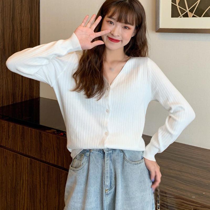 Áo Khoác Cardigan Dáng Rộng Cổ Chữ V Màu Trơn Thiết Kế Đơn Giản Cho Nữ