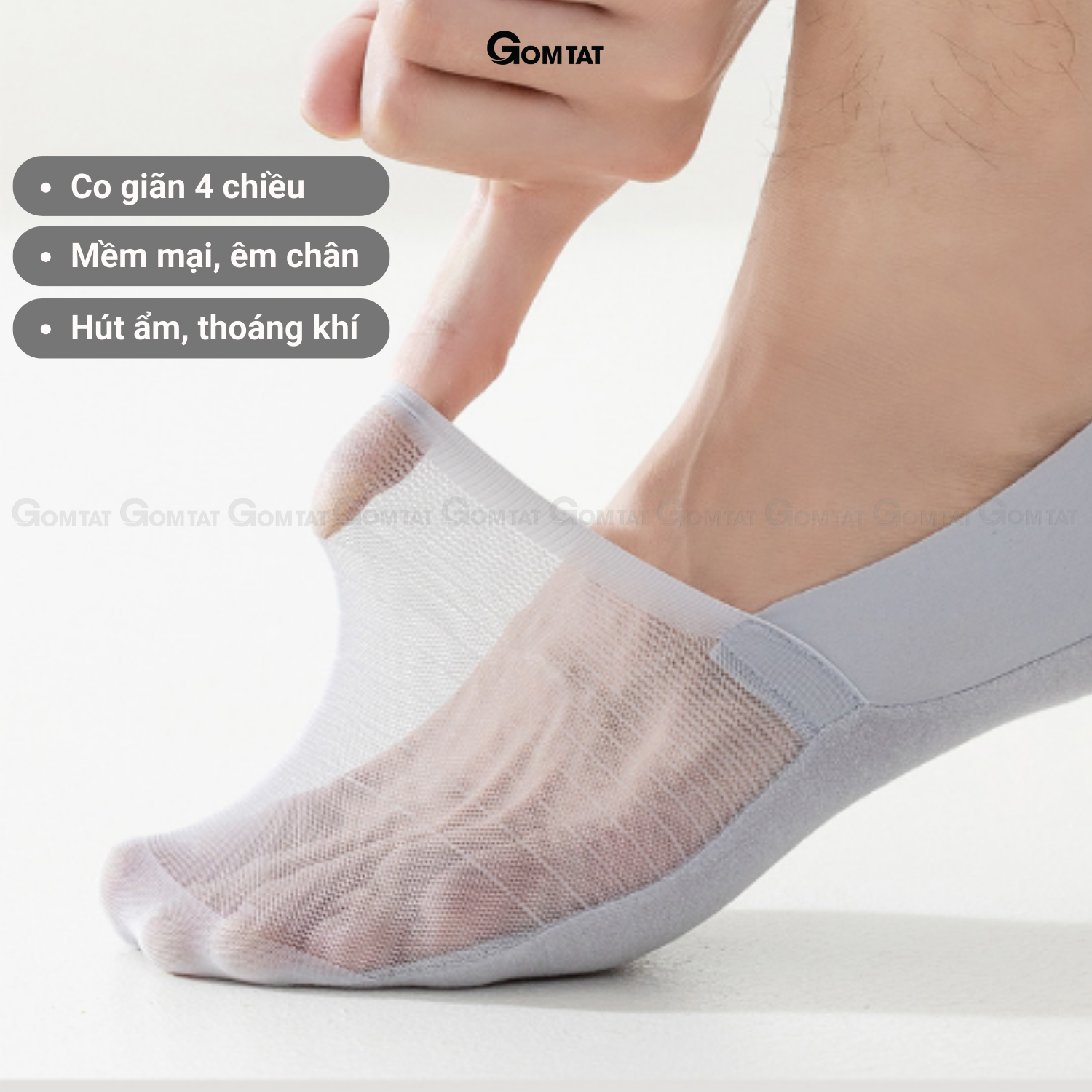 Set 5 đôi tất lười nam Invisible, tất tàng hình nam đi giày lười phối lưới thoáng khí, đệm cao su chống trượt VLN-INVISIBLE-CB5