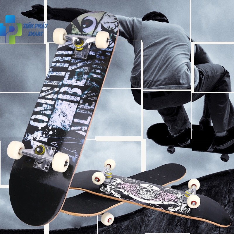 Ván trượt Người Lớn Skateboard Mặt Nhám, Bánh Pu Cỡ Đại 80x20+ Khung Hợp Kim Nhôm Chịu Lực
