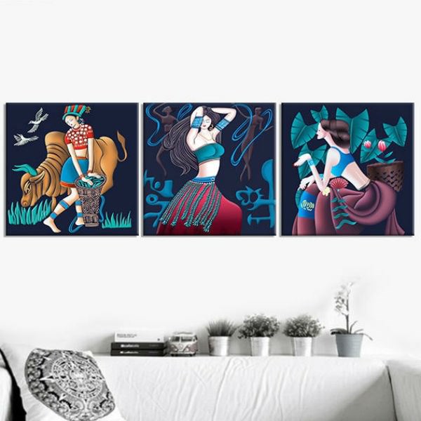 Bộ 3 Tranh Canvas Viền Composite Trang Trí Thiếu Nữ Màu 2 W281