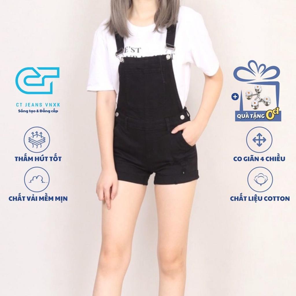 Quần Yếm bò Nữ Đen Trắng Rách Gập Gấu có dây điều chỉnh CT JEANS