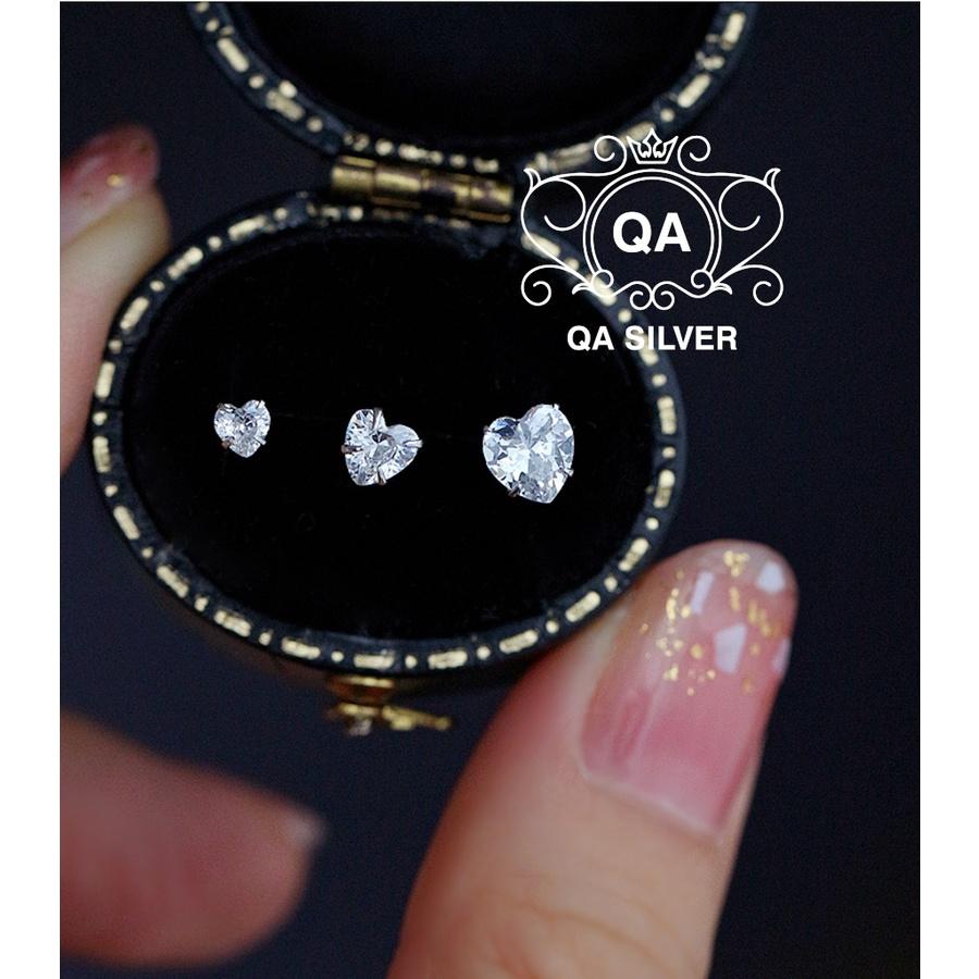 Bông tai bạc trái tim khuyên tai nụ đá zircon nhân tạo tối giản S925 HEART Silver Earrings QA SILVER EA201203