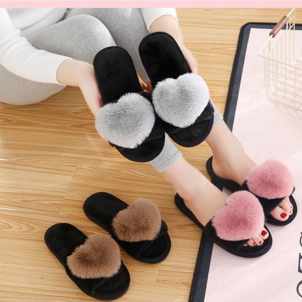 Dép lông trong nhà trái tim mẫu mới êm chân unisex