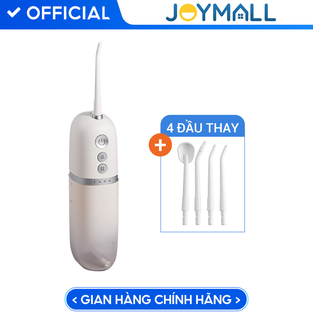 Máy Tăm Nước Không Dây Locknlock ENR146WHT - Hàng Chính Hãng, Dung Tích 190ml, 4 Chế Độ Vệ Sinh, 3 Loại Đầu Tăm- JoyMall