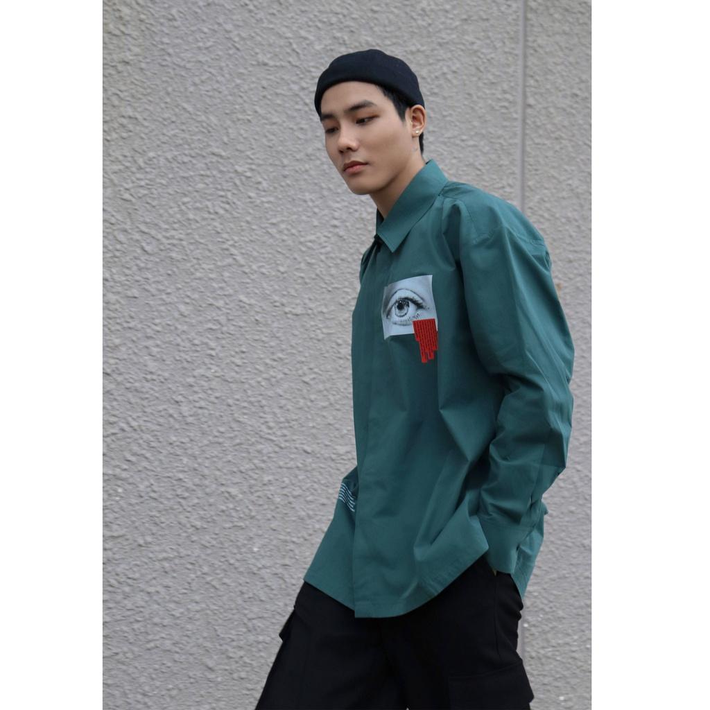 Áo sơ mi Y218 Beyond Shirt tay dài màu xanh rêu in hình