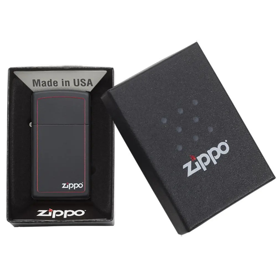 Zippo Slim đen nhám viền đỏ chính hãng – Bật lửa chống gió cao cấp
