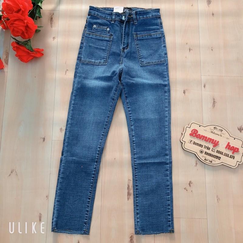 Quần jean dài trơn lưng cao phối túi kiểu Cao Cấp