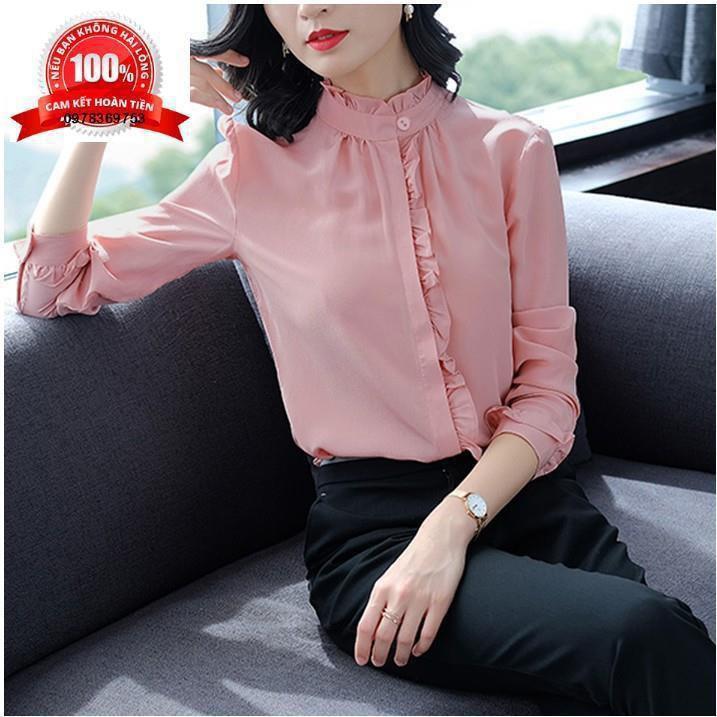 Áo Sơ Mi Nữ Áo Sơ Mi Cao Cấp Tay Dài Màu Trắng Và Màu Hồng