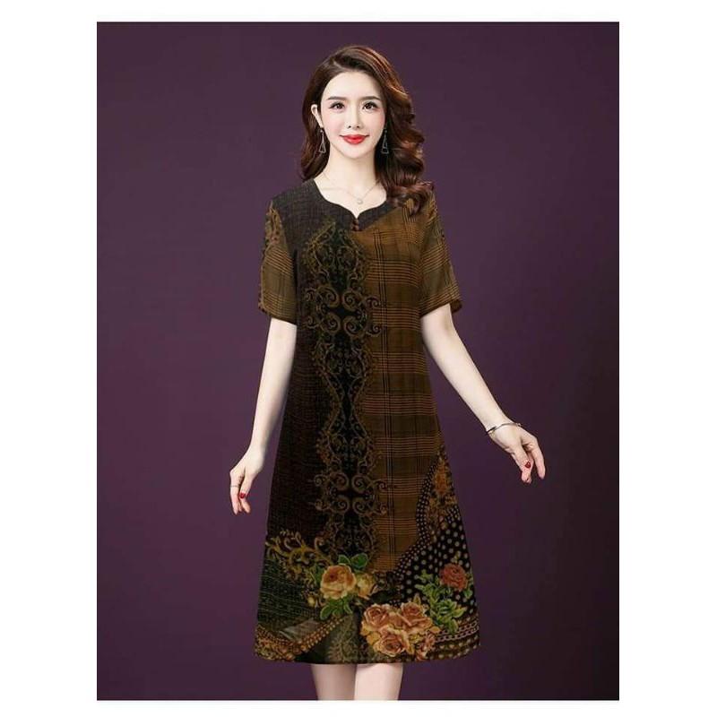 ĐẦM SUÔNG IN HỌA TIẾT HOA HỒNG