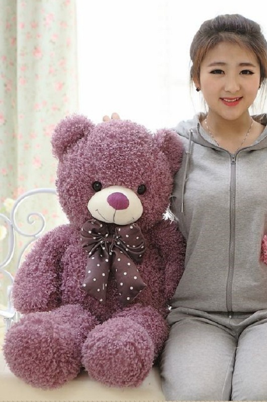 Gấu Teddy lông xù nhồi bông tím