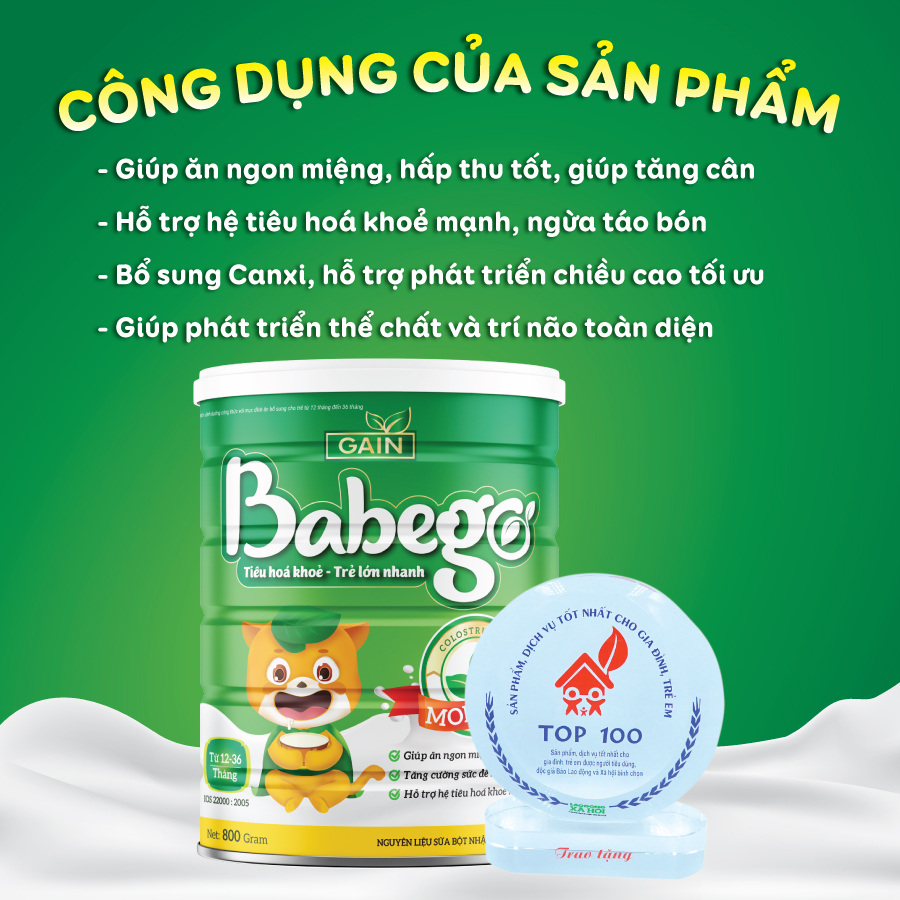 SỮA BỘT BABEGO – TIÊU HOÁ KHOẺ, TRẺ LỚN NHANH 800G DÀNH CHO BÉ TỪ 12-36 THÁNG