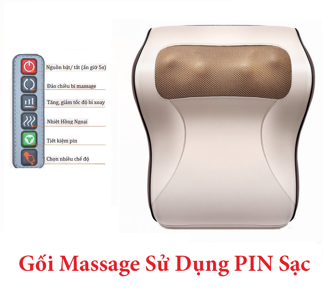 Gối Massage Hồng Ngoại 16 Bi Bản Nâng Cấp, Mát Xa Vai, Cổ, Gáy, Cột Sống Lưng Đa Năng - Pin Sạc An Toàn + Bọc Da Cao Cấp