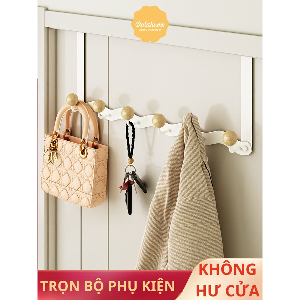 Móc treo cửa kim loại nút gỗ tròn Dola Home, chịu lực treo quần áo, đồ dùng, không cần khoan tường