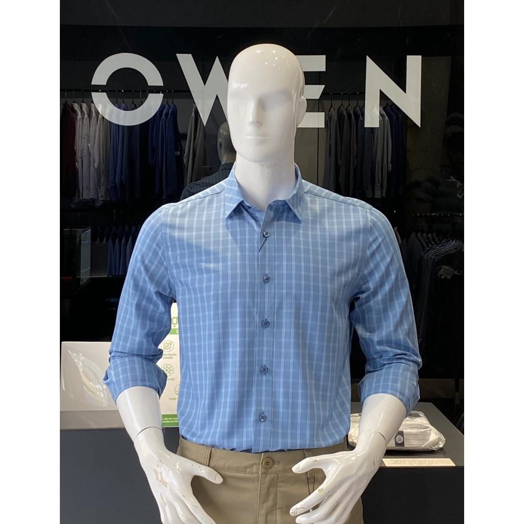 OWEN - Áo sơ mi dài tay Owen Slimfit chất bạc hà kẻ ca rô xanh 220818