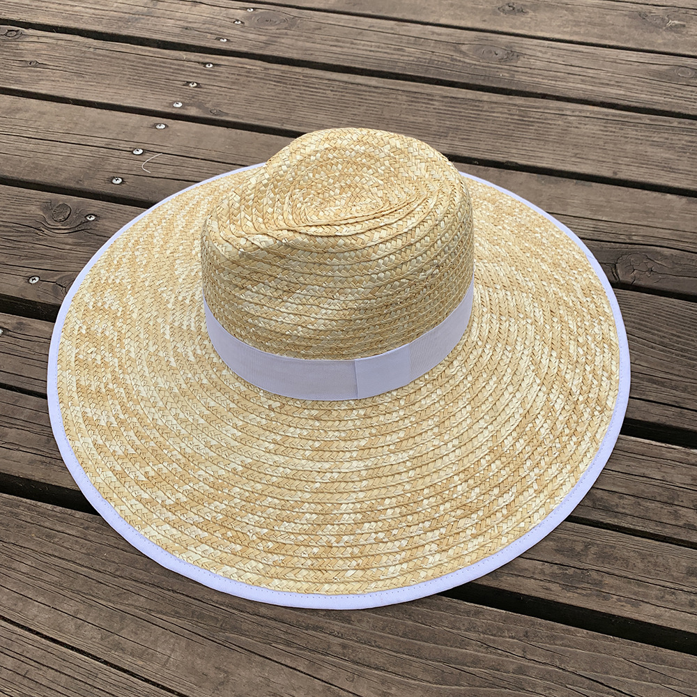 Mũ cói đi biển nón cói vành rộng dáng lồng đen chóp cowboy chất liệu lúa mì tự nhiên 100