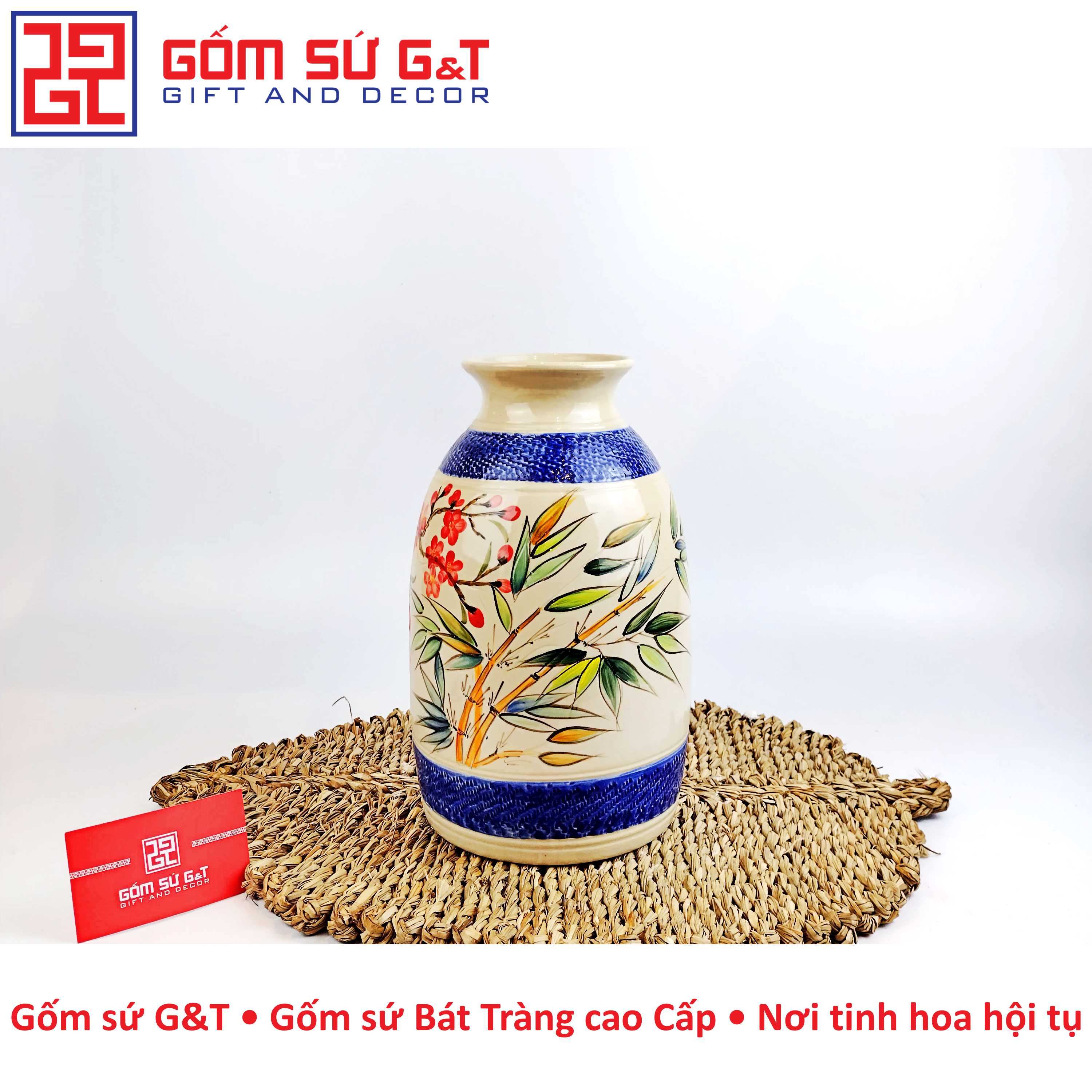 Lọ hoa viền vẽ trúc đào Gốm Sứ G&amp;T