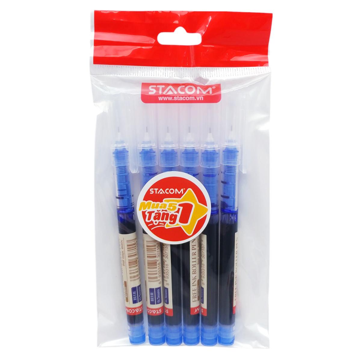 Vỉ 5 + 1 Bút Gel 0.5 mm - Stacom VRP2005_C - Mực Xanh