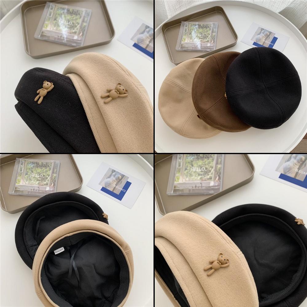 Mũ Nồi Icon Gấu Dễ Thương Jussy Fashion Mũ Beret Nữ Chất Vải Nỉ Phong Cách Vintage Nhiều Màu Sắc Hot Trend