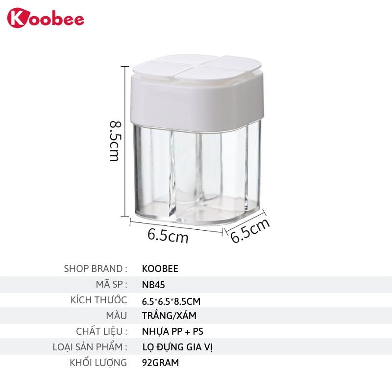 Hũ đựng gia vị 4 ngăn có lỗ rắc - Lọ rắc gia vị cao cấp bằng nhựa trong suốt KooBee