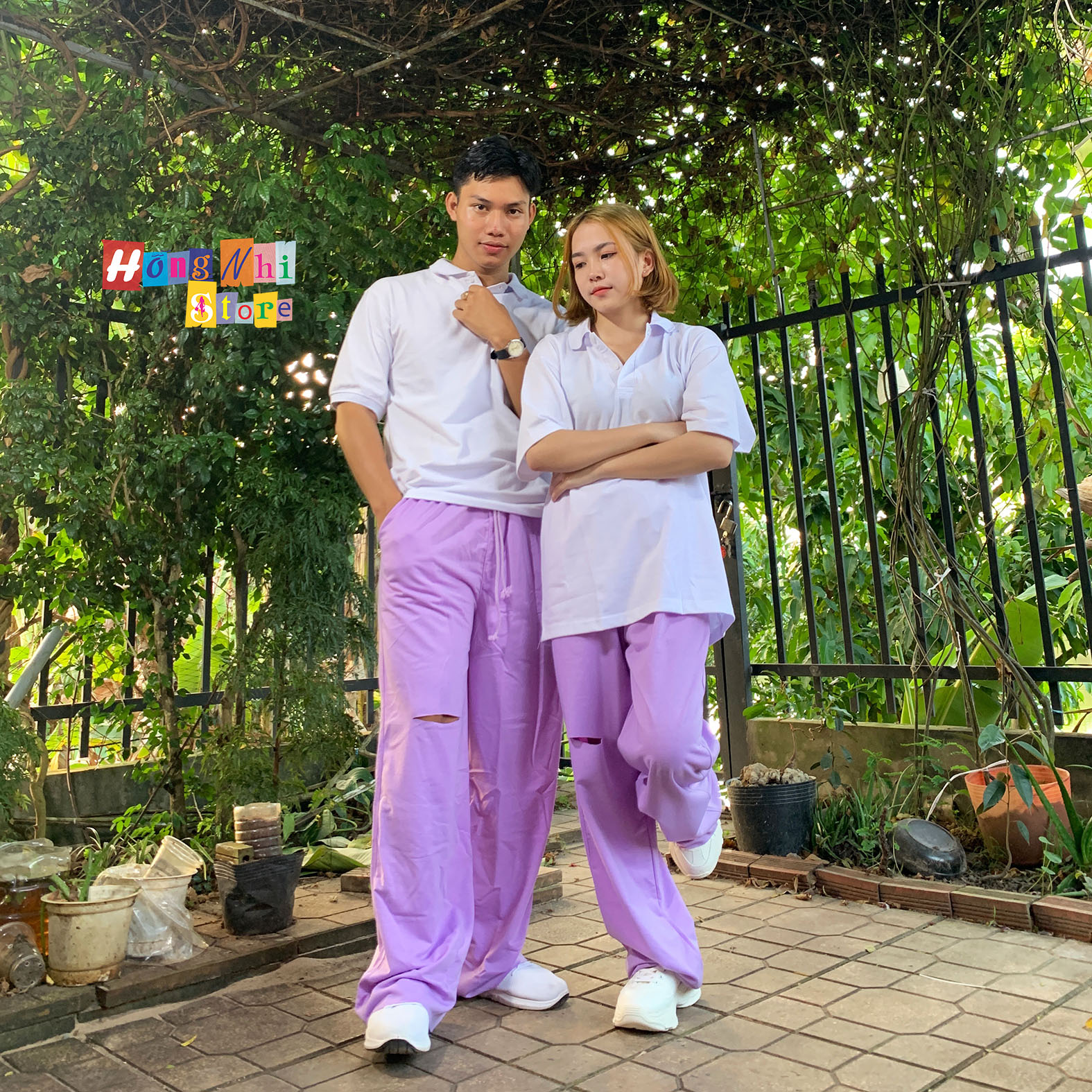 Quần Ống Rộng Rách Gối Màu Tím Lưng Thun Culottes Ulzzang Unisex - MM