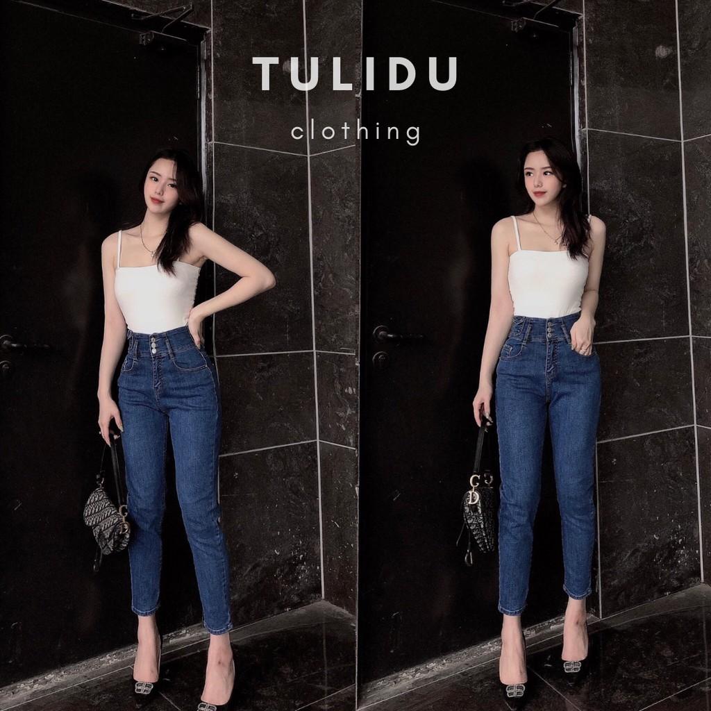 Quần Jean Nữ Dáng Baggy Lưng Cao Trơn 3 Cúc Co giãn Hàng Cao Cấp Quần Bò Nữ ẢNH THẬT T83.01