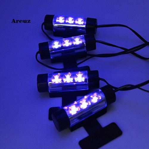 Bộ 4 Dây Đèn 3 Bóng LED 12V Màu Xanh Dương Neon Trang Trí Nội Thất Xe Hơi