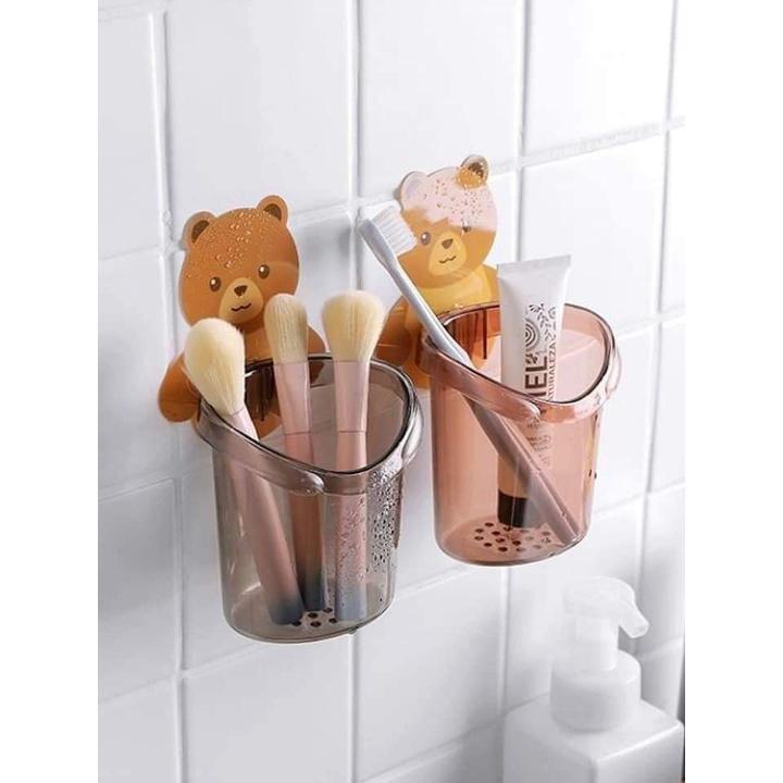 Cốc Gấu Dán Tường Đựng Bàn Chải Kem Đánh Răng Kệ Nhà Tắm Kệ Nhà Bếp Đựng Mỹ Phẩm Treo Tường