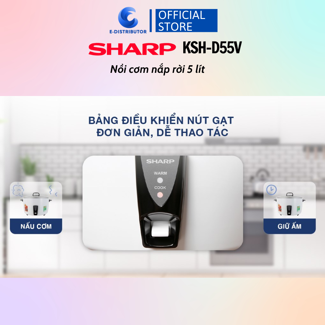 Nồi Cơm Điện Nắp Rời Sharp KSH-D55V (5 Lít)/KSH-D77V (7 Lít) - Trắng - Hàng chính hãng - Bảo Hành 12 Tháng