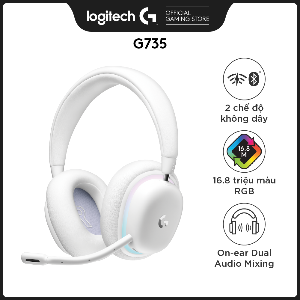 Tai nghe gaming không dây Logitech G735 Bluetooth &amp; Lightspeed, RGB, tương thích PC, Mac, sạc USB-C - Hàng Chính Hãng