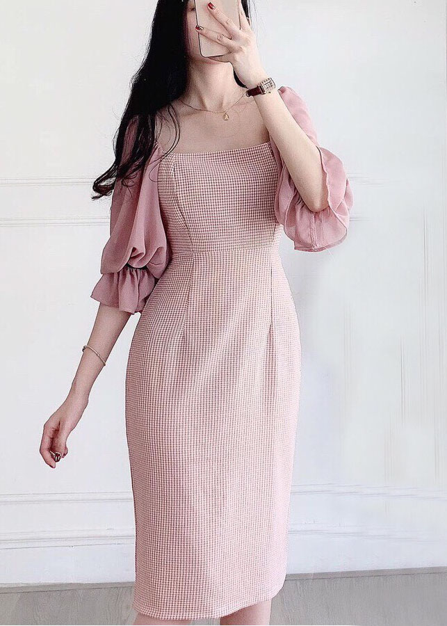 Đầm nữ caro dáng suông phối tay voan -Hati- D4251