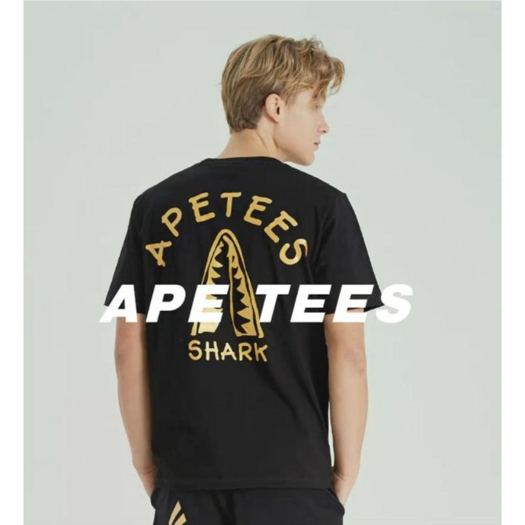 Áo thun nam tay lỡ form rộng nhũ vàng gold luxury APETES Shark vải cotton trumunisex aothununisex