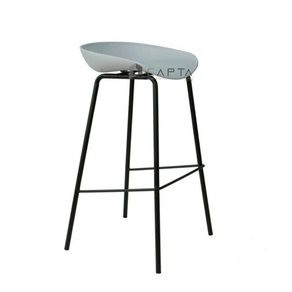 Ghế quầy bar màu xám CB NIKA-S Nội thất Capta Ghế đảo bếp lưng thấp thân nhựa PP màu xám chân sắt sơn tĩnh điện màu đen