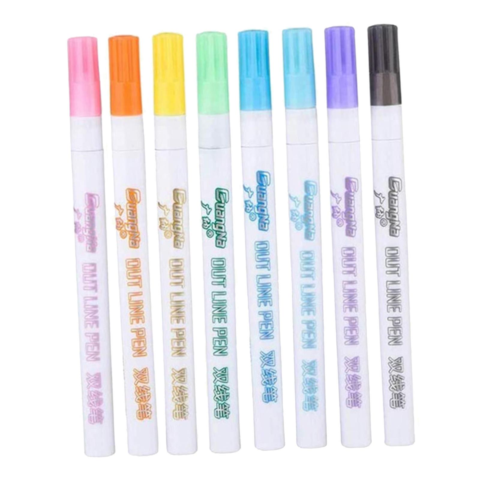 Double Line Markers Glitter Outline Pen, 8 Colors / 12 Colors Pens for Greeting Birthday Cards, Paintings, DIY Handbook, Illustration Sketching