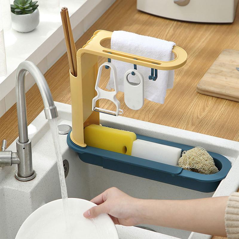 Bồn Rửa Kệ Có Móc Treo Bồn Rửa Nhà Bếp Nhà Tổ Chức Có Thể Điều Chỉnh Bồn Rửa Chén Ráo Nước Giá Để Xà Bông Bọt Biển Treo Khăn Phụ Kiện Nhà Bếp
