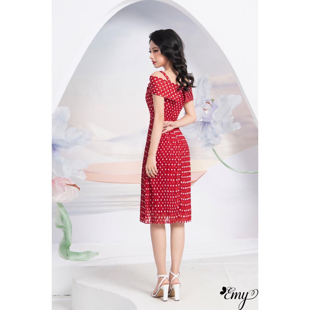 Đầm EMY EM6758 Xoè Đỏ Bi Dập Ply
