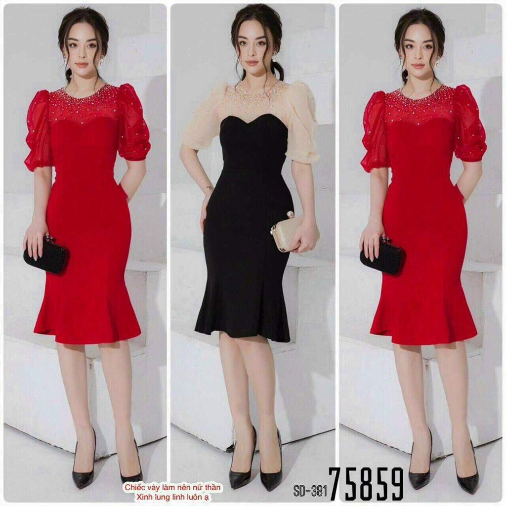 Đầm váy nữ ôm body dự tiệc dạo phố đêm đỏ đen gợi cảm