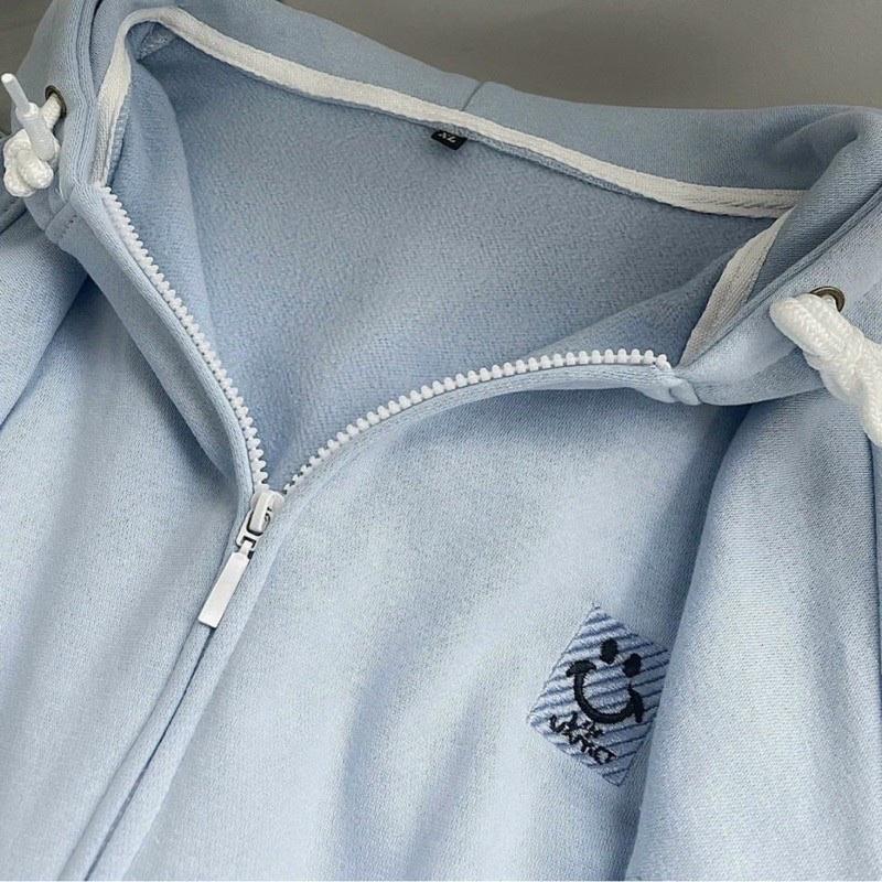 Áo KHOÁC Hoodie Thêu Mặt Cười 3 Màu Nam Nữ Ulzzang Unisex