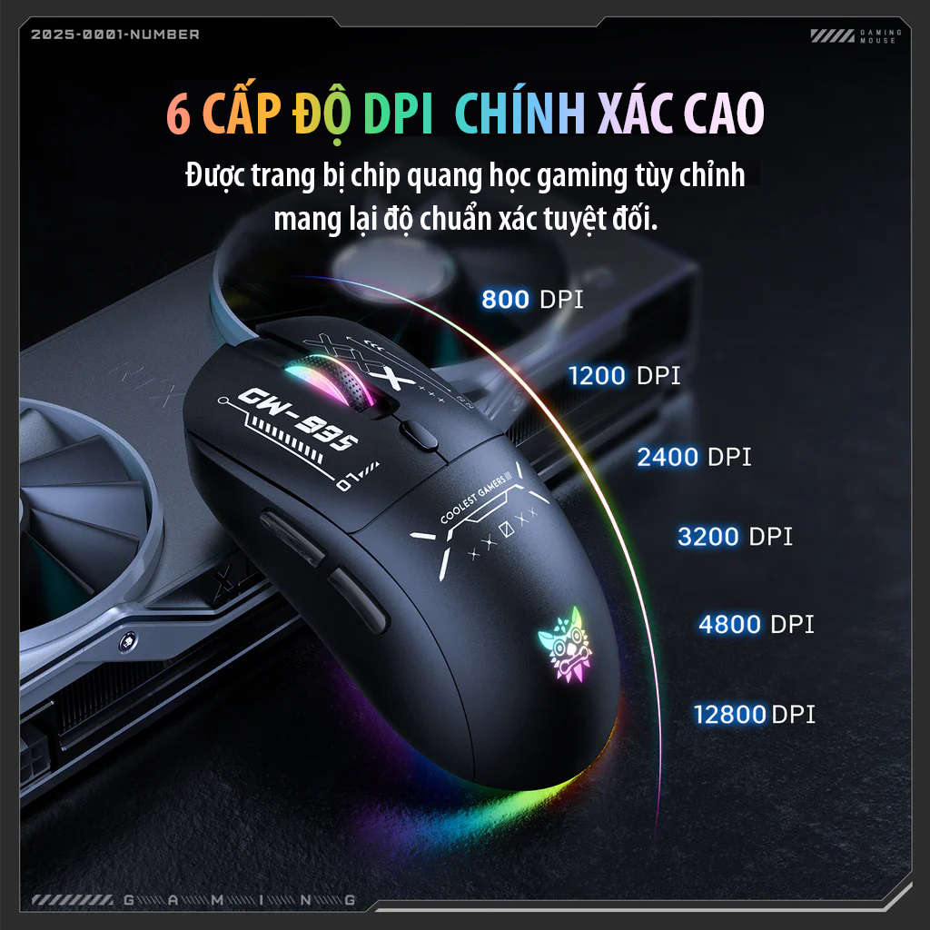 Chuột ONIKUMA CW935 Triple-Mode Ergonomic Wireless Gaming Mouse with 6 DPI Settings &amp; Hidden Receiver - Hàng Chính Hãng
