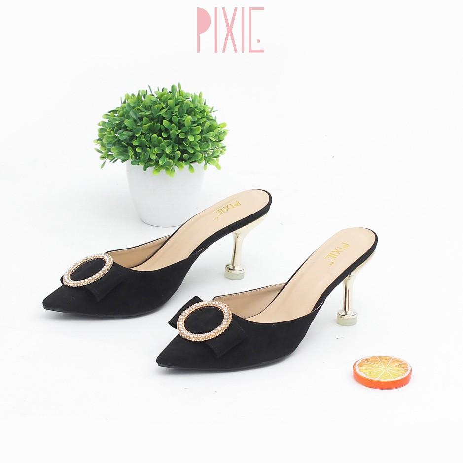 Giày Sục Cao Gót 5cm Mũi Nhọn Khóa Tròn Pixie X417