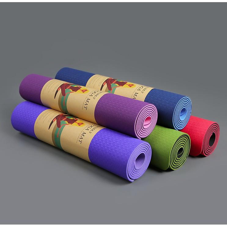 Thảm yoga 6mm 2 lớp TPE Cao cấp kèm túi lưới( Đủ màu)-Đảm bảo hàng đúc không tách lớp