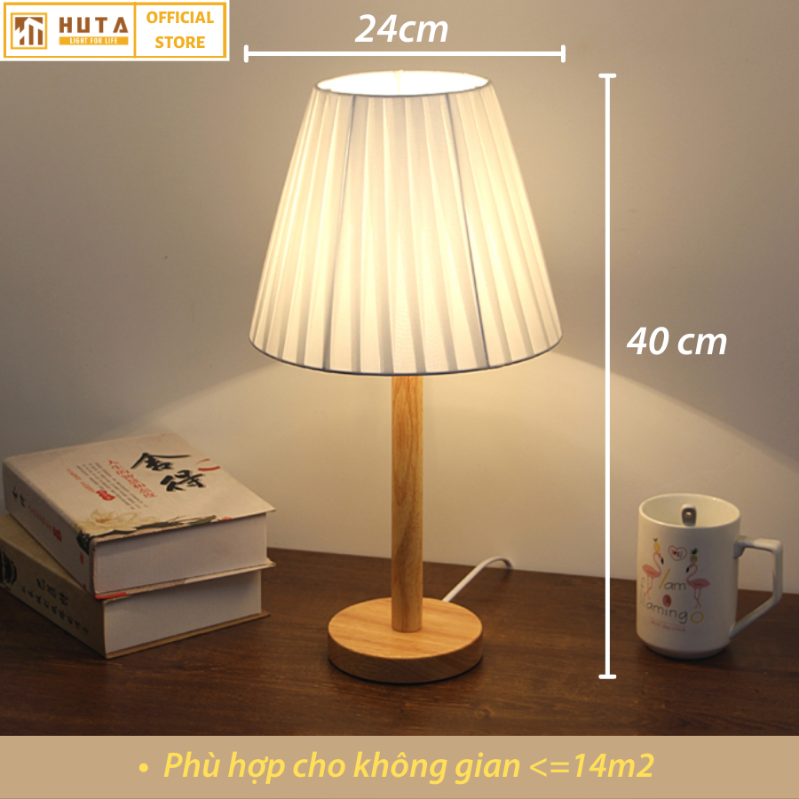 Đèn Ngủ Để Bàn HUTA G4 Gỗ Chao Xếp Ly Vintage Dễ Thương, Decor Trang Trí Phòng Ngủ, Đọc Sách Đầu Giường, Điều Chỉnh Độ sáng, Đèn Vàng Bóng LED Tiết Kiệm Điện